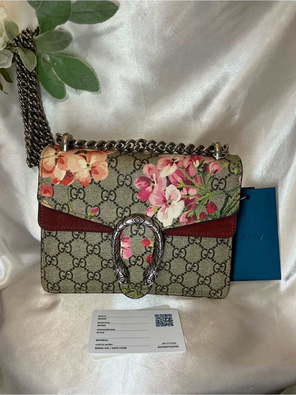 Preloved Gucci GG Supreme Floral Crossbody Bag in Beige, Pink & Red w COA